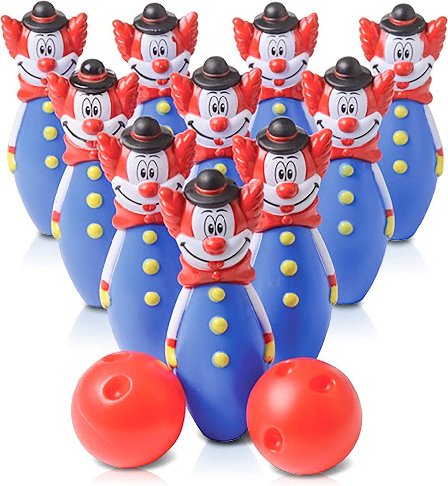 Gamie Clown Bowling Set for Kids - Includes 10 Pins and 2 Balls - Durable Plastic Indoor and Outdoor Game - Fun Carnival and Birthday Party Activity for Boys, Girls, Toddlers