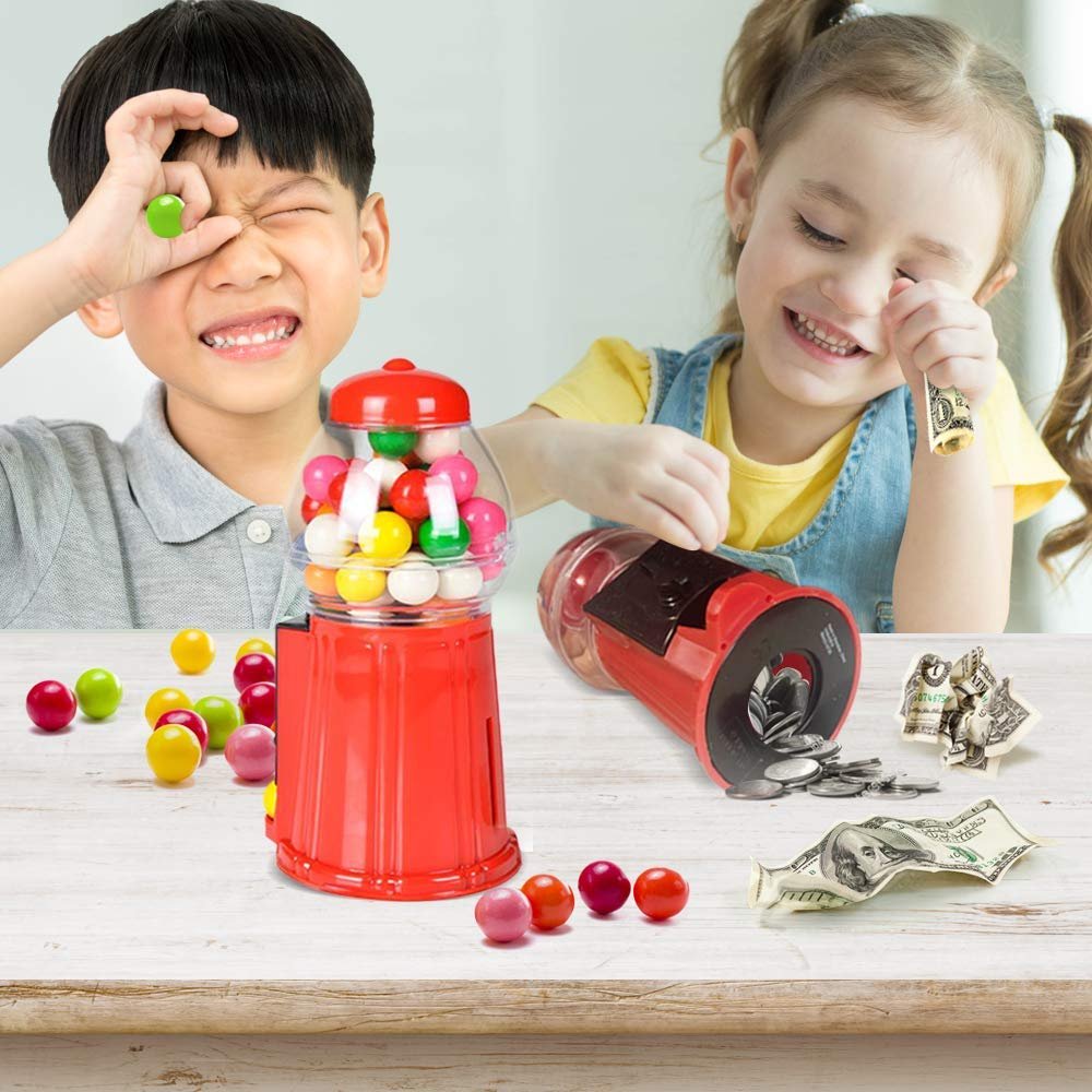 Gumball Machine for Kids, Set of 3, 6.5" Desktop Bubble Gum Mini Candy Dispenser, Unique Money Saving Coin Bank, Best Gift or Vintage Office Desk Decoration (Gumballs not Included)