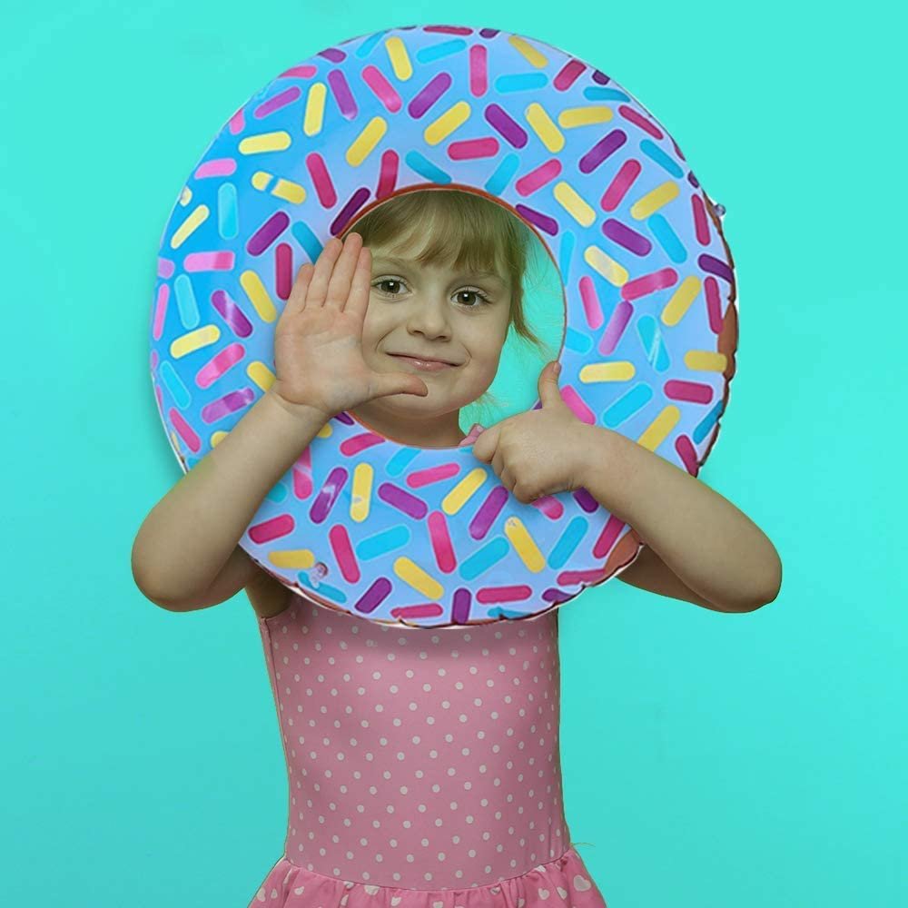22" Donut Tube Inflates, Set of 2, Colorful Inflatable Donut Tubes in Assorted Designs, Donut Birthday Party Decorations Supplies, Durable Water Pool Toys for Kids, Fun Donut Party Favors