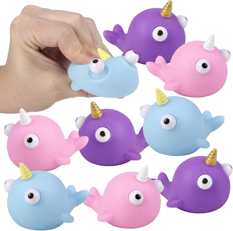 ArtCreativity Squeezy Narwhal with Pop Out Eyes, Set of 12, Fun Squeeze Stress Relief Toys for Kids, Fun Goodie Bag Fillers, Birthday Party Favors for Boys and Girls