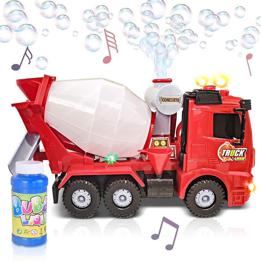 ArtCreativity Bubble Blowing Cement Truck Toy with LED and Sound Effects - 12 Inch Light Up Bump n Go Toy Car for Boys and Girls - Bubble Solution Included - Great Birthday Gift for Kids