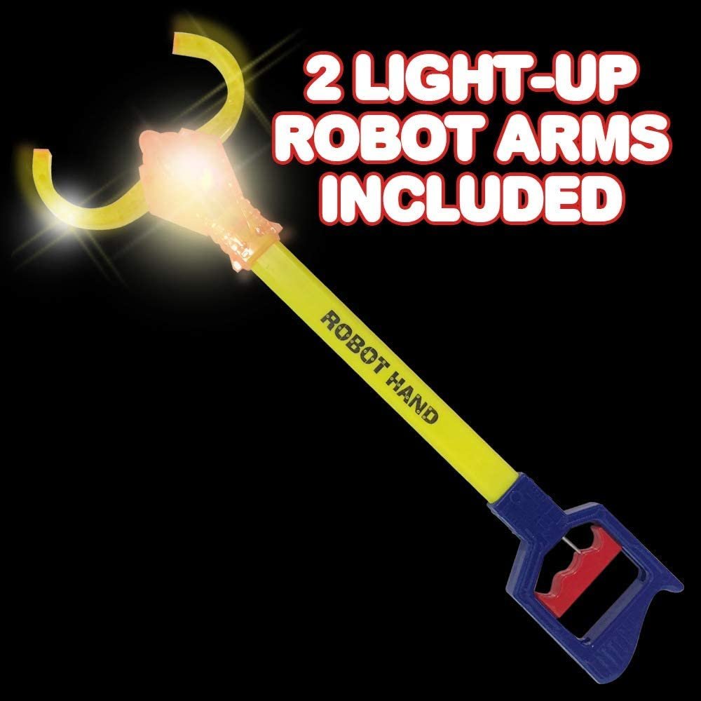Light-Up Robot Arm Reacher Grabber Toy, Set of 2, 20" Robotic Hand Grab Claw w/ LED Flashing Lights, Cool Grabbing Stick, Batteries Included, Best Birthday Gift for Boys & Girls
