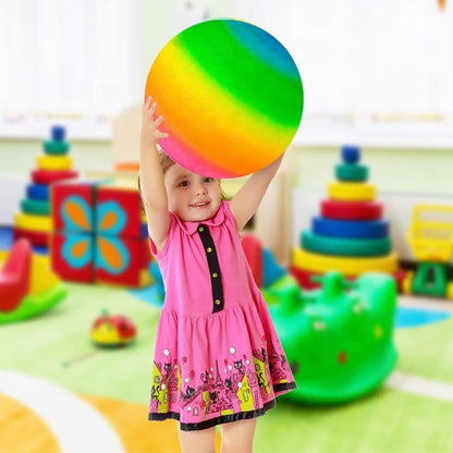 ArtCreativity Rainbow Playground Ball for Kids with Hand Pump, Bouncy 16 Inch Rubber Kick Ball for Backyard, Park & Beach Outdoor Fun, Beautiful Rainbow Colors, Durable Outside Toys for Boys & Girls