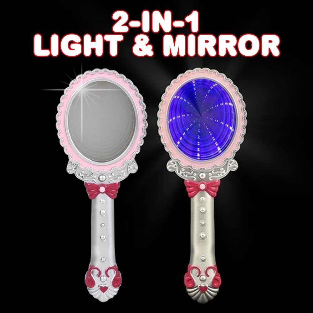 Light Up Magic Mirror with Sounds, 1 Piece, Battery-Operated Toy Mirror with an Optical Illusion, Colorful Handheld Mirror Toy for Girls, Great as a Gift or Princess Party Favor