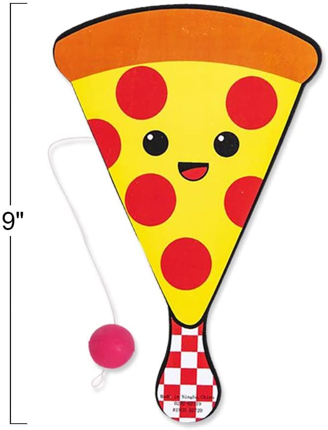 ArtCreativity Pizza Paddle Balls, Pack of 12, Cute 9 Inch Pizza Slice Paddleball with String, Fun Pizza Party Paddle Ball Games, Great Party Favors, Goodie Bag Fillers, Cool Activity Toys for Kids