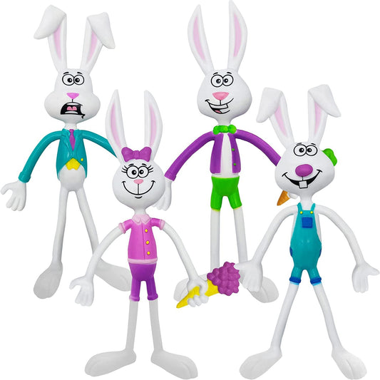 ArtCreativity Easter Bunny Bendable Figurines, Set of 8, Fidget Easter Toys with 4 Colorful Designs, Great as Easter Egg Fillers, Egg Hunt Supplies, Easter Basket Toys, and Stress Relief Fidgets