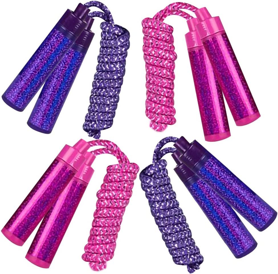 ArtCreativity 84 Inch Sparkle Jump Ropes, Set of 4, Vibrant Jumping Ropes for Kids, Durable Skipping Ropes with Plastic Handles, Great Birthday Party Favors, Goodie Bag Fillers for Boys and Girls