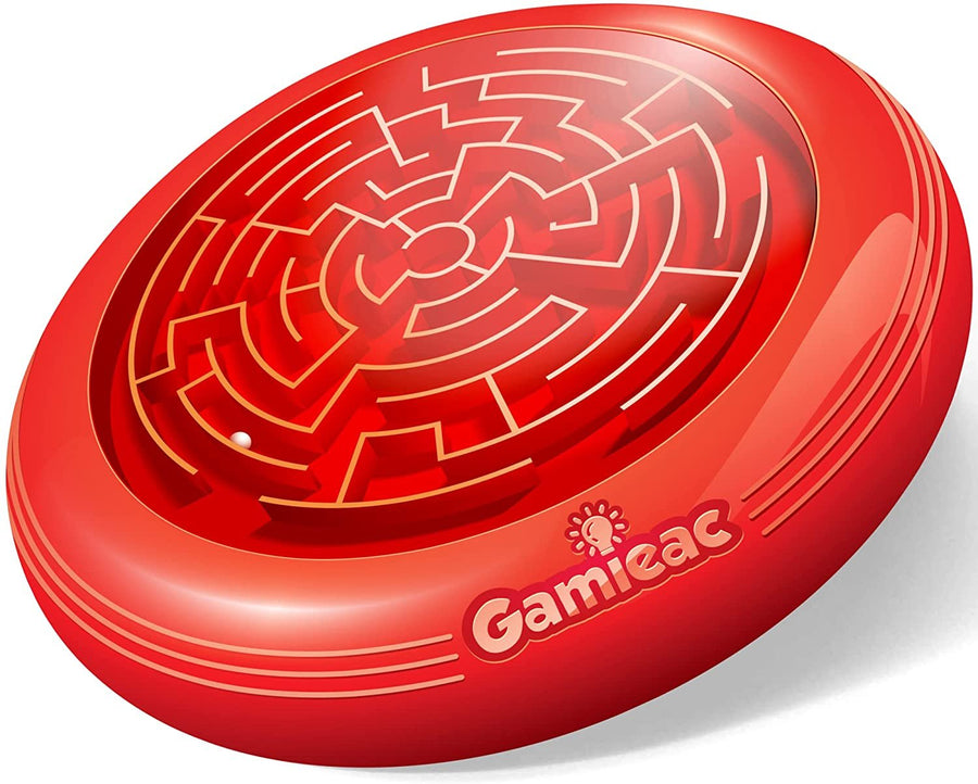 Gamieac Flying Maze, 2 in 1 Game Set, Outdoor Flying Disc Toy with Ball Maze Inside. Works as Both an Indoor and Outdoor Toy for Kids, Great for Backyard, Beach, Lawn, and Inside Fun, Red