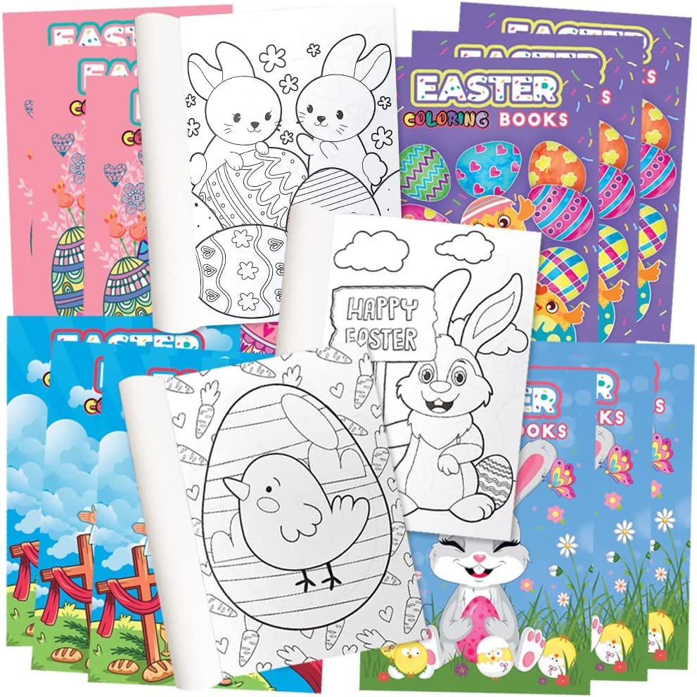 Assorted Mini Easter Coloring Books for Kids, Pack of 20, Small Color Booklets in 4 Designs, Easter Party Favors for Kids, Educational Easter Gifts for Boys and Girls