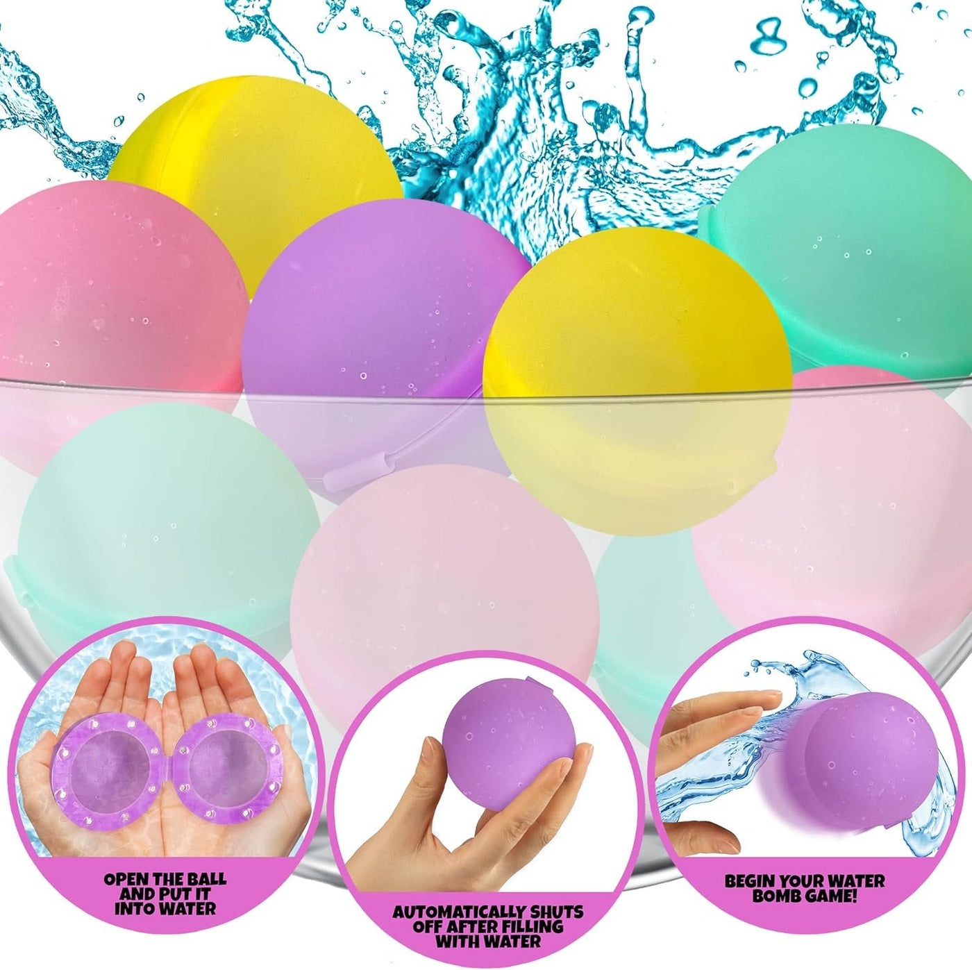 Reusable Water Balloons for Kids, Set of 6 Self Sealing Water Splash Balls & Mesh Carry Bag, Silicone Water Balloons with Magnetic Closure, Summer Pool Water Games for Kids & Adults
