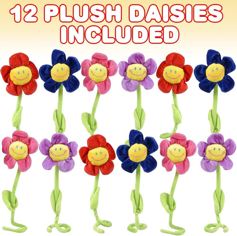 Daisy Flower Plush Toys, Set of 12, Colorful Flowers with Smile Faces and Bendable Stems, Cute Birthday Party Favors, Boys’ and Girls’ Room Decorations, Classroom Teacher Rewards