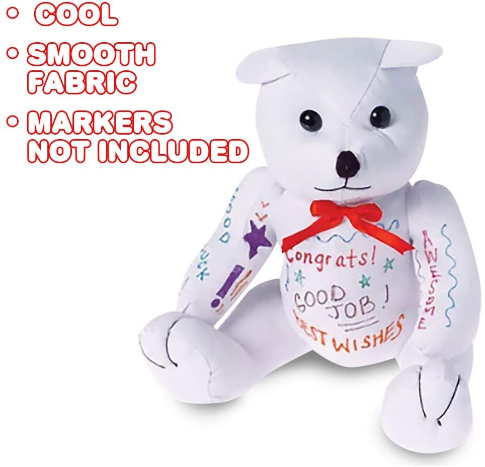 Plush Autograph Teddy Bear, 1 Piece, Graduation Autograph Stuffed Animal, 11" Stuffed Toy with White Smooth Fabric, Cute Hospital Get Well Soon Gift, Unique Baby Shower Idea