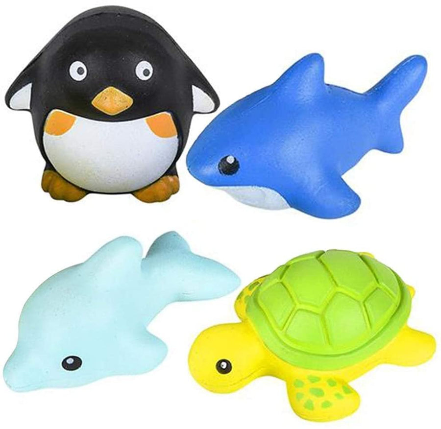 Squish Sea Life Assortment, Set of 4, Scented Slow Rising Stress Relief Toys for Kids, Squeezable Birthday Party Favors and Goodie Bag Fillers, 4 Cute Designs and Colors
