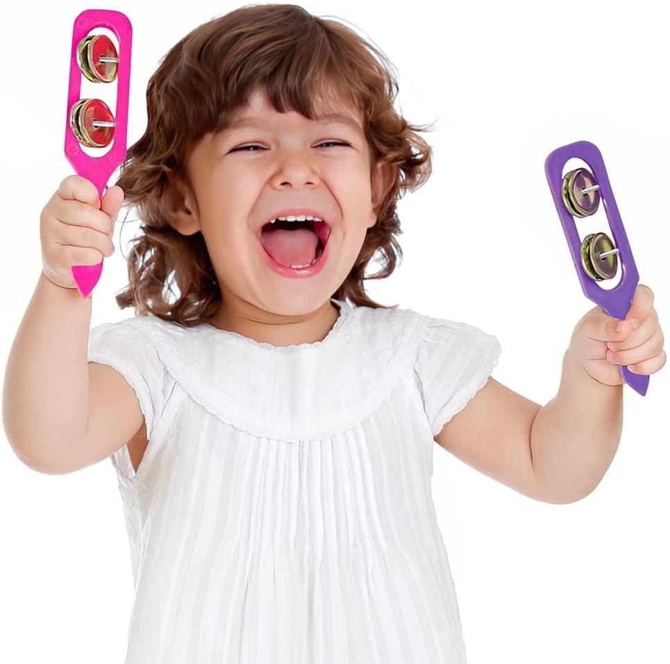 Cymbals for Kids - Pack of 12 - Handheld Music Toys, Colorful Rattle Musical Instruments for Children, Fun Party Noisemakers, Party Favors and Goodie Bag Fillers for Boys and Girls