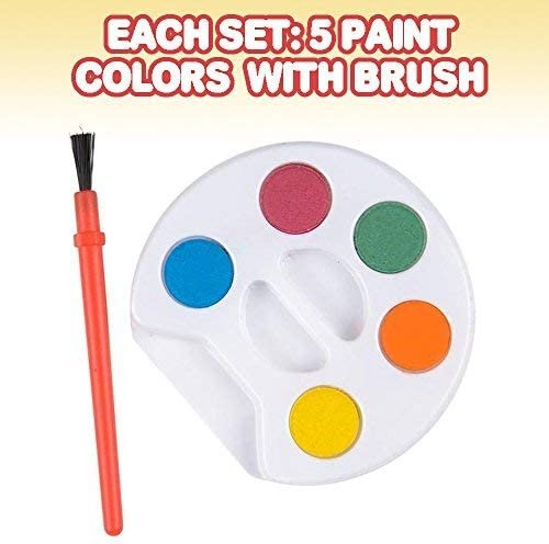 Mini Paint Sets - Pack of 12 - Each Set Incudes Five Water Paint Colors Paint in Tray with Painting Brush - Artistic Crafts and Supplies - Great for Schools, Party Favor, Prize for Kids