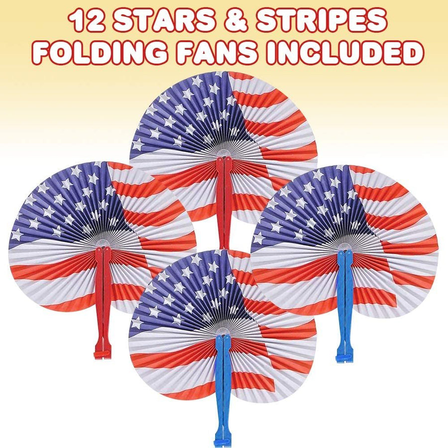 Stars and Stripes Folding Fans, Pack of 12, Fourth of July Party Favors and Supplies, 10" Handheld Foldable Fans, Red, White, and Blue Patriotic Party Decor
