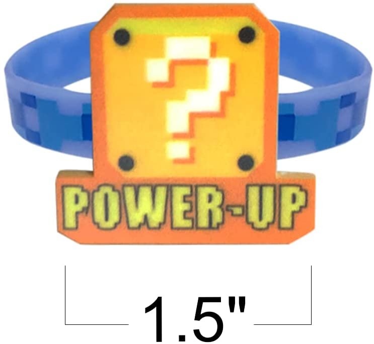 ArtCreativity Power Up Rubber Bracelets for Kids, Set of 12, Colorful Stretchy Rubber Wristbands with Classic Video Game Icons, Fun Birthday Party Favors, Goodie Bag Fillers, Carnival Prize