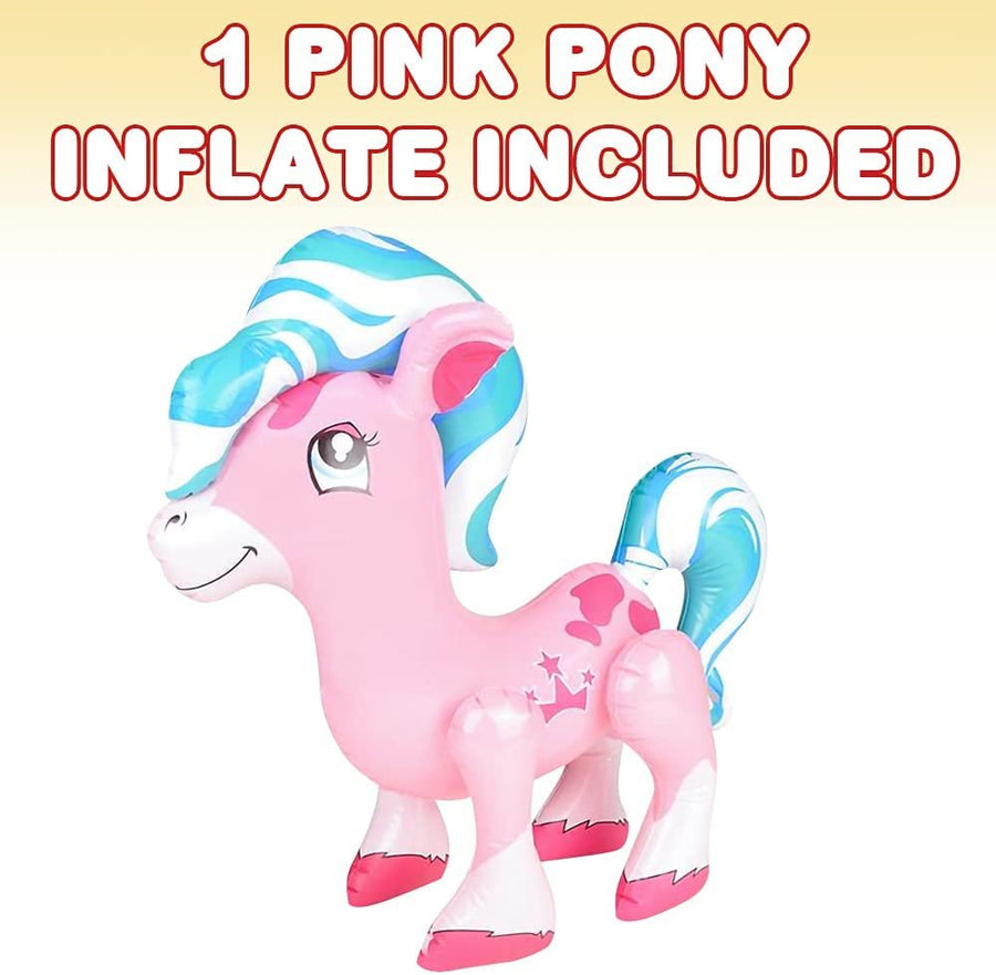 Pink Pony Inflate, Animal Party Decorations and Supplies, Blow-Up Horse Inflate for Animal Birthday Party Favors, Pool Party Float, and Game Prize for Kids