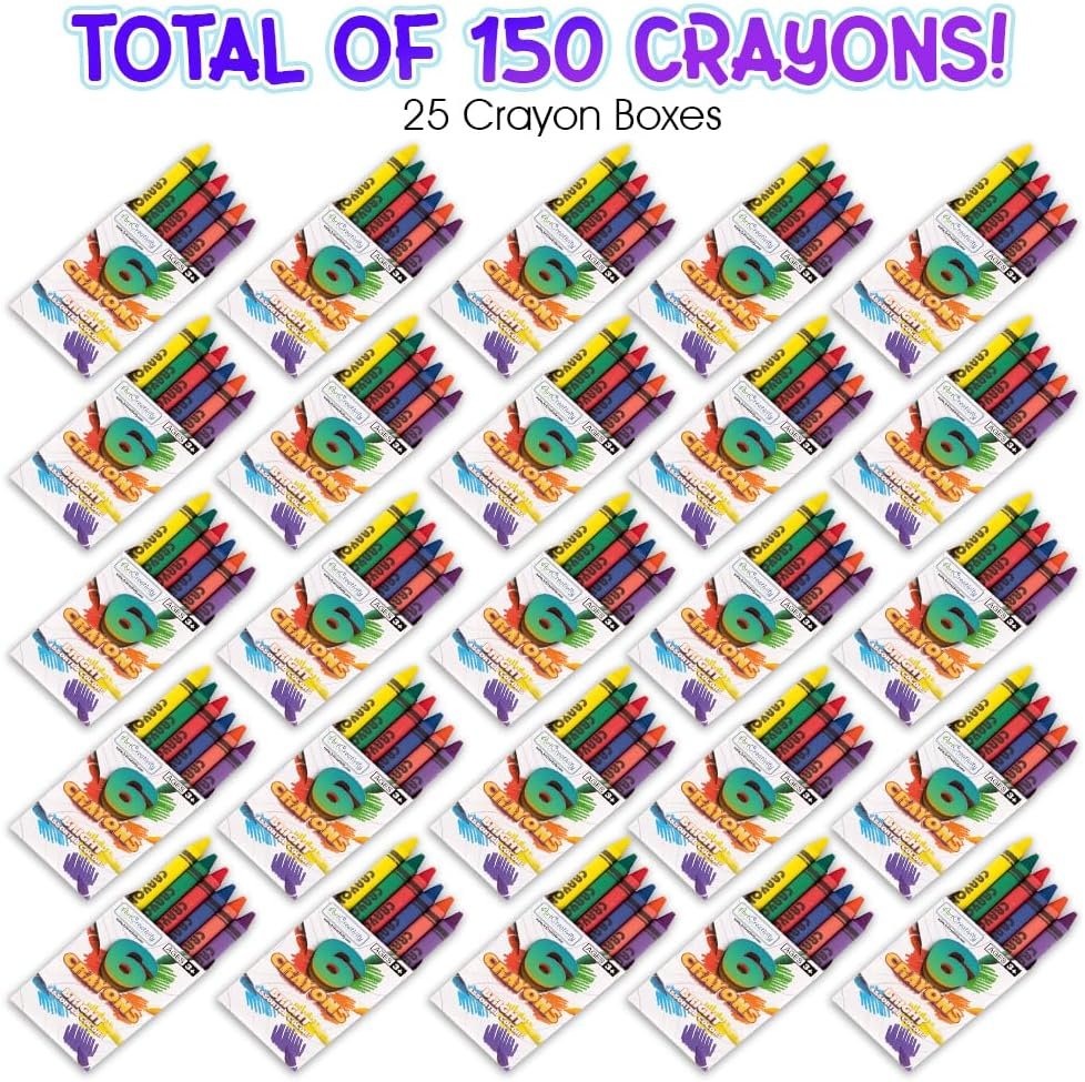 ArtCreativity Bulk Crayon Packs, 25 Sets of 6 Packs of Crayons