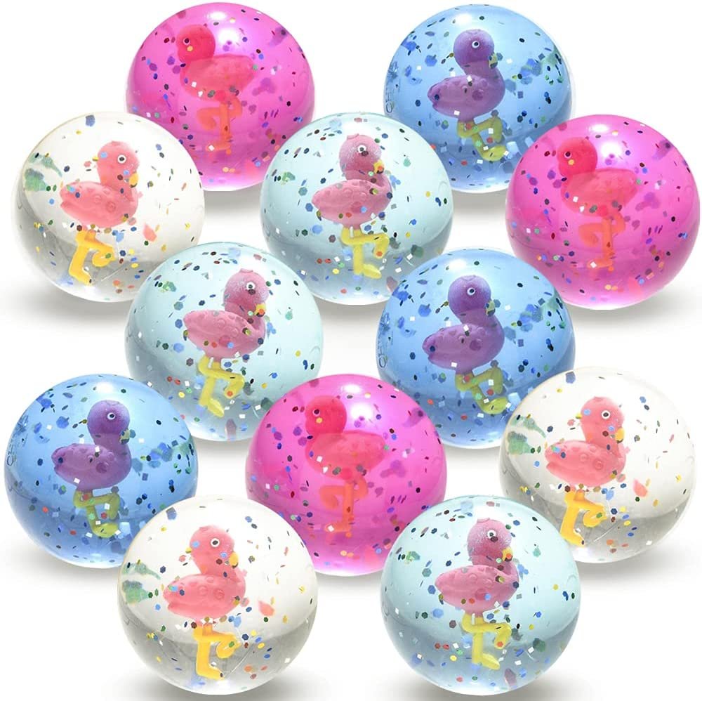 ArtCreativity Flamingo High Bounce Balls, Set of 12, Balls for Kids with 3D Flamingo Inside, Outdoor Toys for Encouraging Active Play, Tropical Party Favors and Pinata Stuffers for Boys and Girls