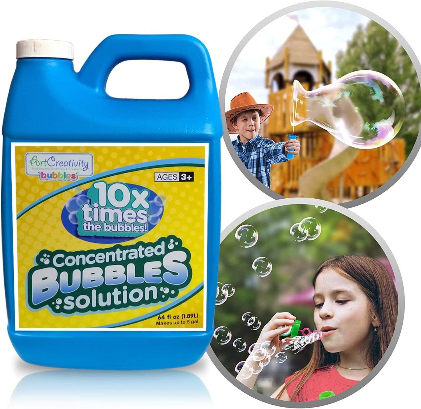 ArtCreativity Concentrated Bubble Solution Refill for Bubble Toys, Huge 64oz Concentrated Liquid, Makes Up to 5 Gallon, Non-Toxic Liquid for Bubble Machine, Toy Guns, Wands, Bubble Lawn Mower and More