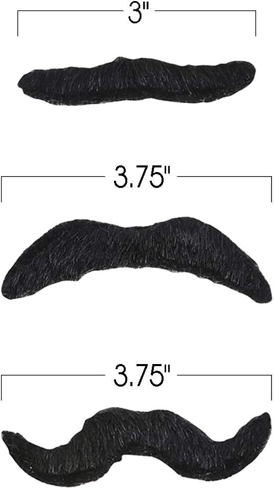 Realistic Fake Mustache Set - Bulk Pack of 36 - Stick On Moustaches with Skin-Safe Adhesive, Photo Booth Props and Favors for Mexican, Super Mario, Lumberjack, and Cowboy Party