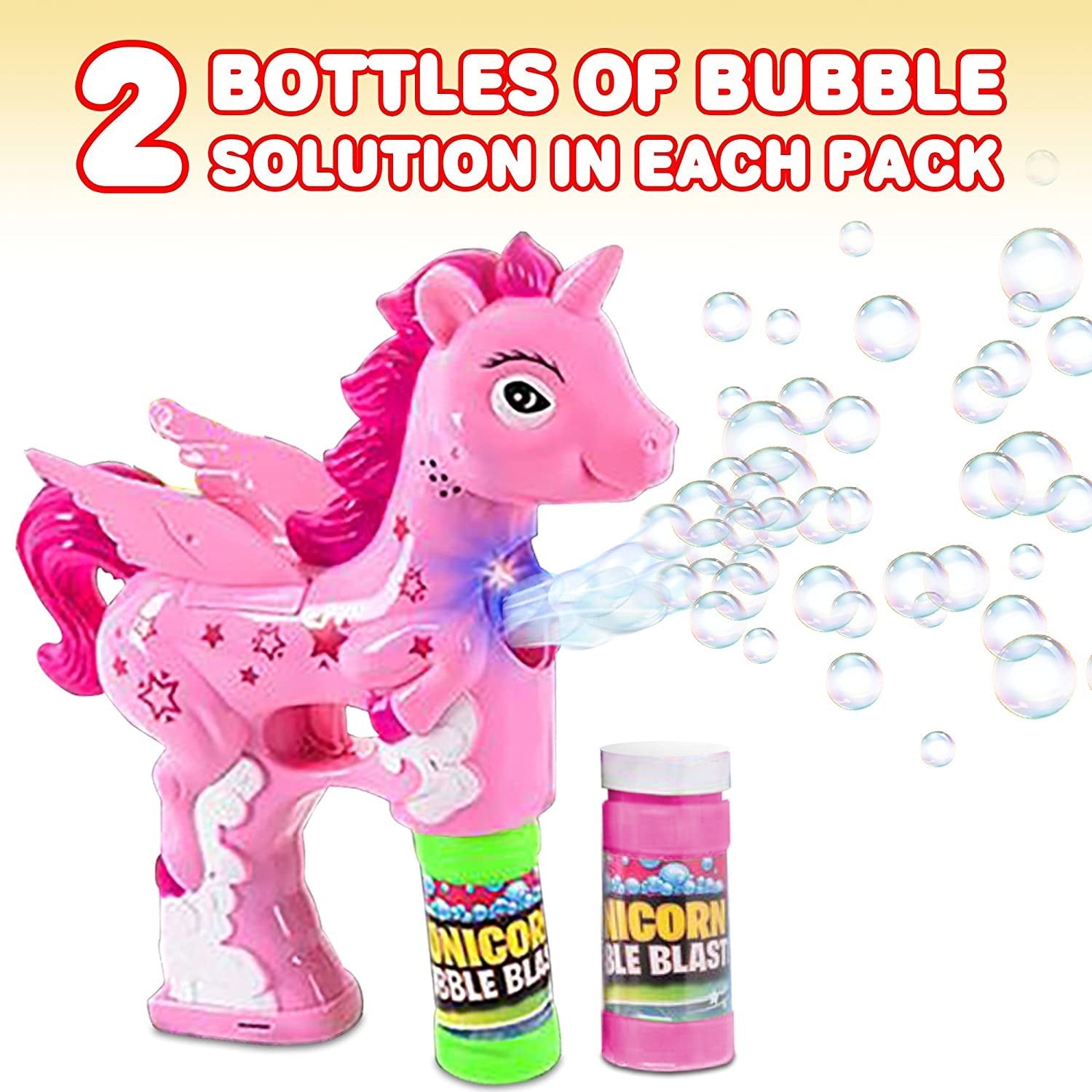 ArtCreativity Unicorn Bubble Blaster with Light and Sound | Includes 1 Bubble Gun & 2 Bottles of Bubble Solution & Batteries Installed, for Girls and Boys (Colors May Vary)