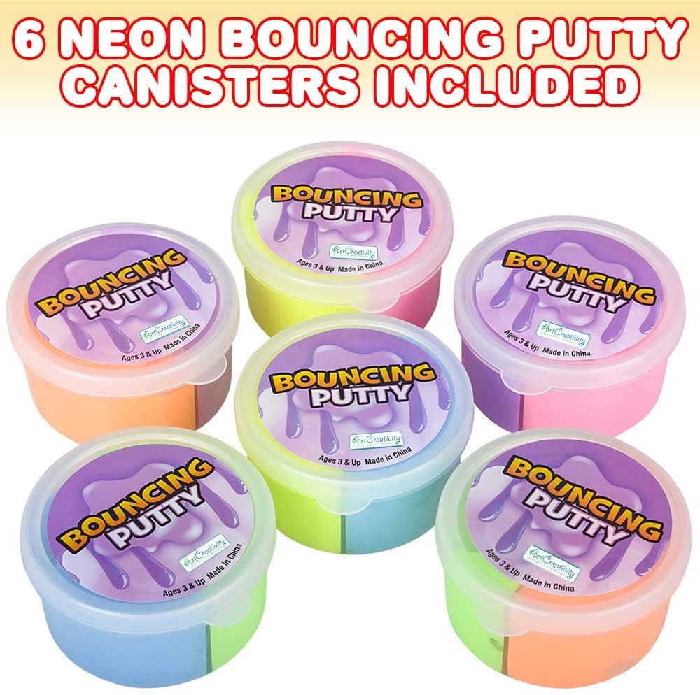 Bouncing Putty for Kids, Set of 6, Each Container Includes 2 Colors, Birthday Party Favors and Sensory Toys, Fidget Toys for Kids, Mess-Free Putty for Hours of Creativity