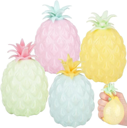ArtCreativity Squeezy Pineapple Toys Filled with Water Beads, Set of 4, Cute Stress Relief Sensory Toys for Boys and Girls, Fun Birthday Party Favors and Goodie Bag Fillers for Kids