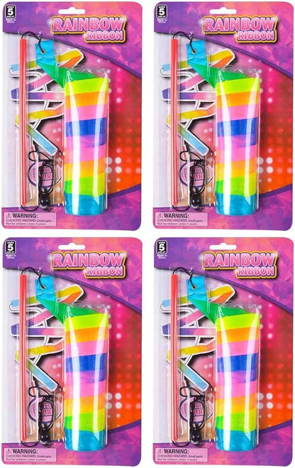 ArtCreativity Rainbow Dance Ribbon Streamers for Kids, Set of 4, Twirling Ribbons for Dancing, Marching Band, Exercise, Pretend Play, Gymnastics Party Favors, Dance Party Decorations