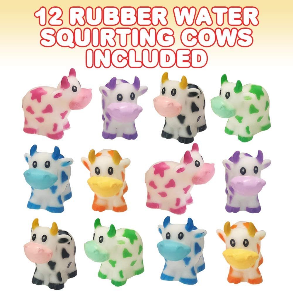 Rubber Water Squirting Cows, Bathtub & Pool Toys for Kids, Pack of 12 Party Favors