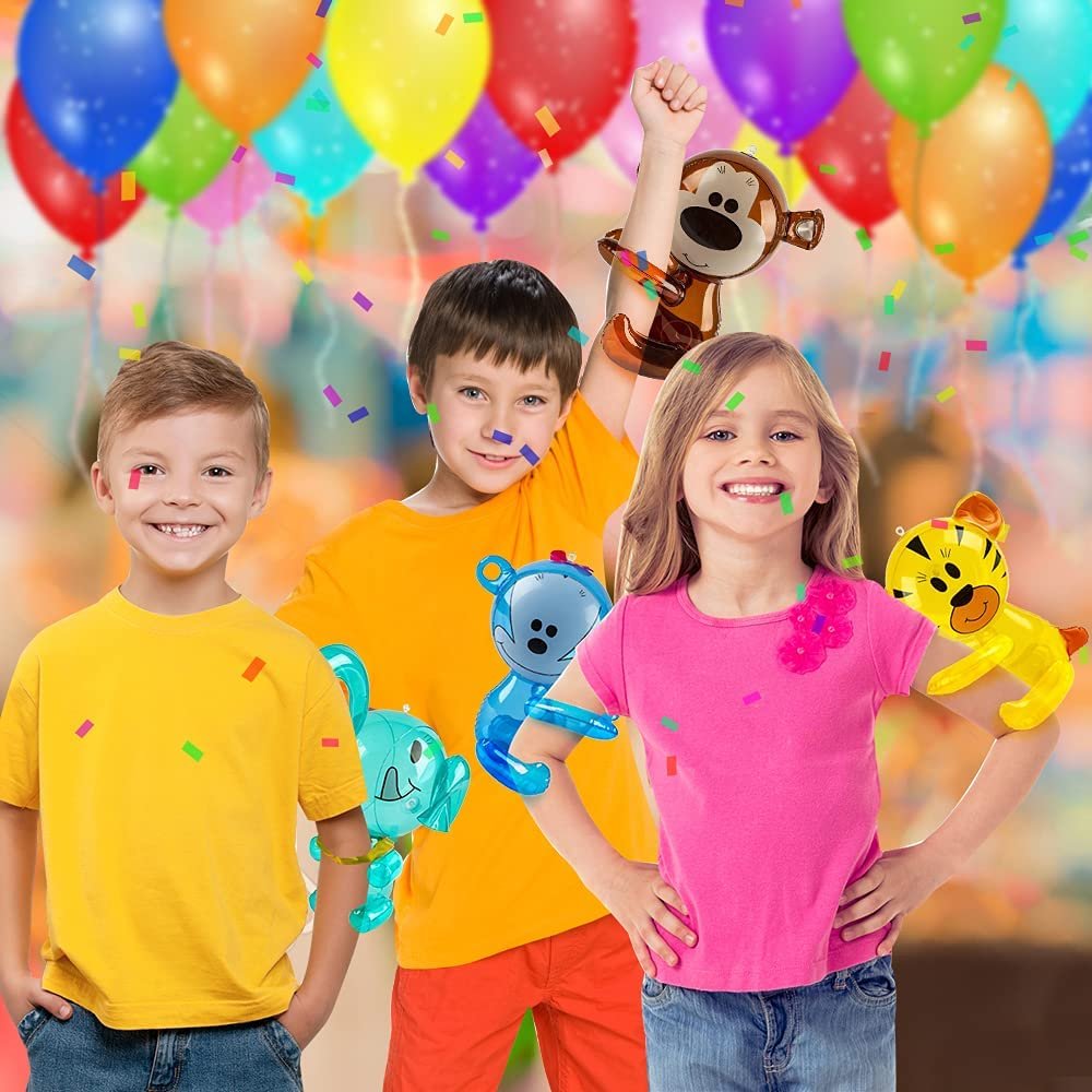 ArtCreativity Hug Me Zoo Animal Inflates, Set of 6, Inflatable Animal Balloons for Kids with Hugging Arms, Zoo Party Supplies and Jungle Party Decorations, Beach and Swimming Pool Toys for Children