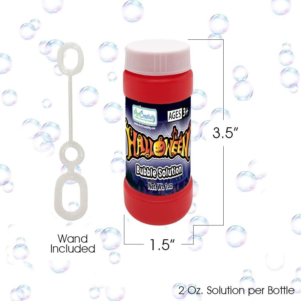 ArtCreativity Halloween Mini Bubble Bottles, Set of 24, Kids’ Bubble Toys with Wands and 2 Ounces of Fluid Each, Halloween Party Favors, Non-Candy Trick or Treat Supplies, 4 Designs