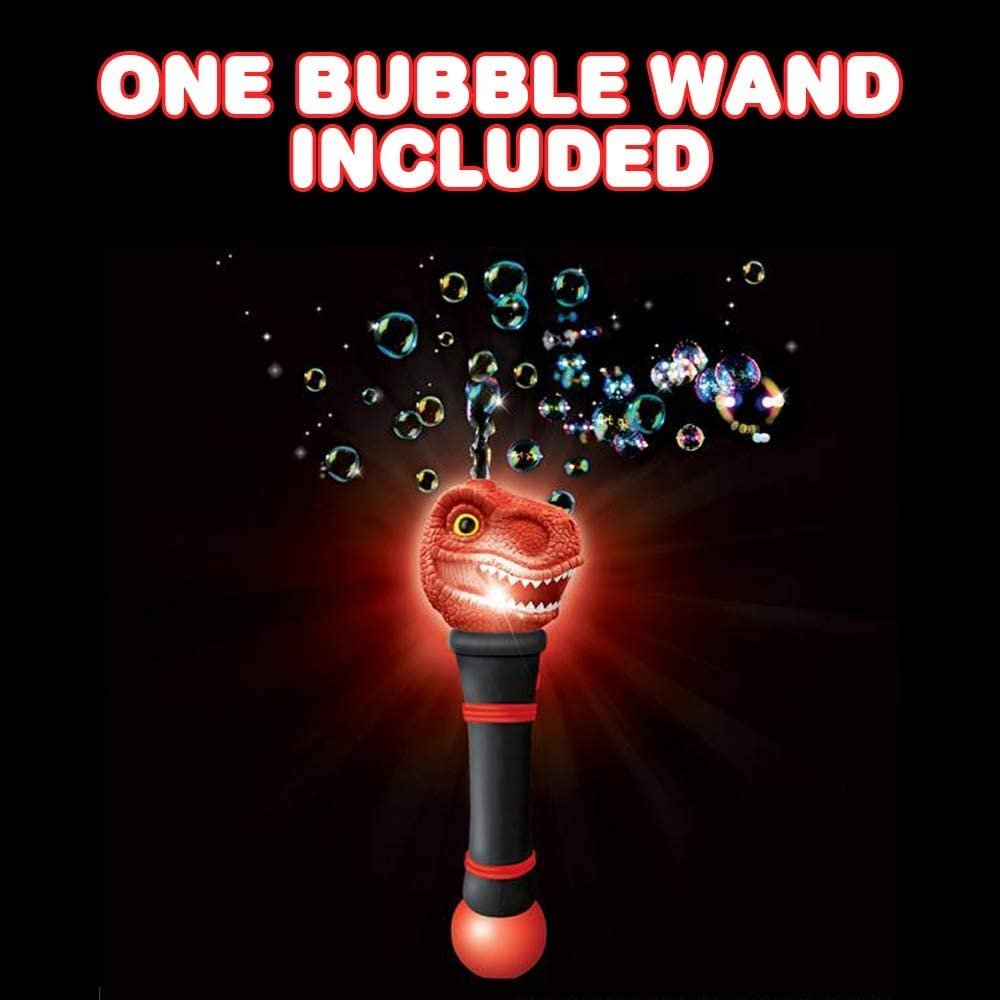 Light Up T-Rex Bubble Blower Wand - 11.5" Illuminating Bubble Blower with Thrilling LED Effects for Kids, Batteries and Bubble Fluid Included, Great Gift Idea, Party Favor