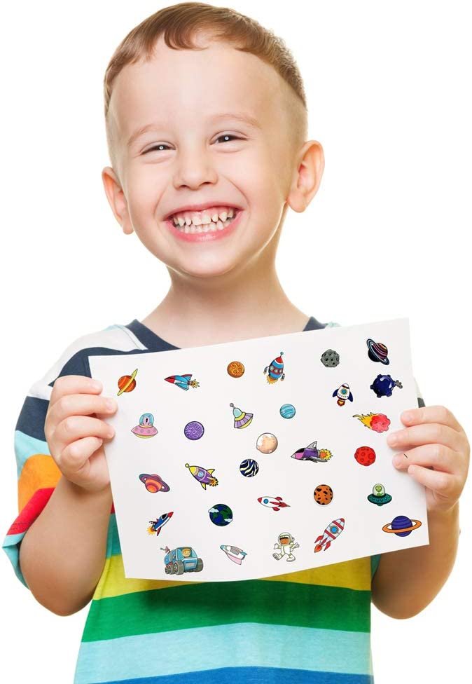 Space Sticker Assortment, 100 Sticker Sheets of Assorted Space Themed Stickers, Kids’ Arts and Crafts Supplies, Great Birthday Party Favors, Goodie Bag Fillers for Kids