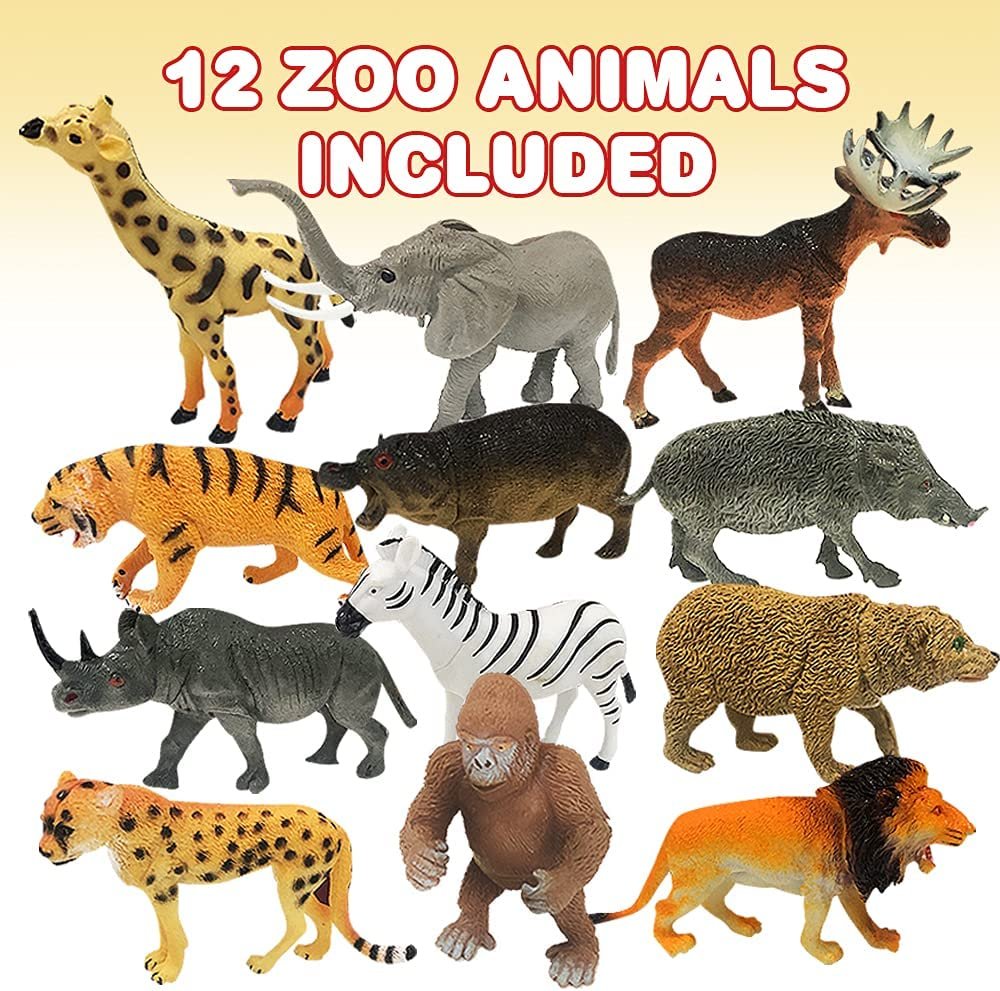 Zoo Animal Figurines Assortment for Kids, Pack of 12, Assorted Small Animal  Figures, Sturdy Plastic Playset, Fun Zoo Theme Birthday Party Favors