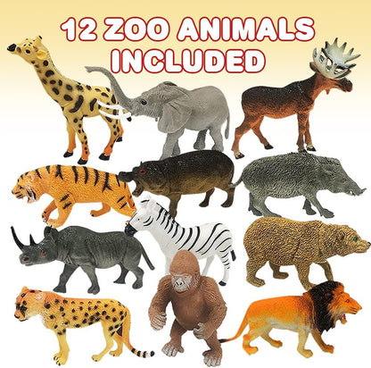 ArtCreativity Zoo Animal Figurines Assortment for Kids, Pack of 12, Assorted Small Animal Figures, Sturdy Plastic Playset, Fun Zoo Theme Birthday Party Favors, Great Gift Idea for Boys and Girls