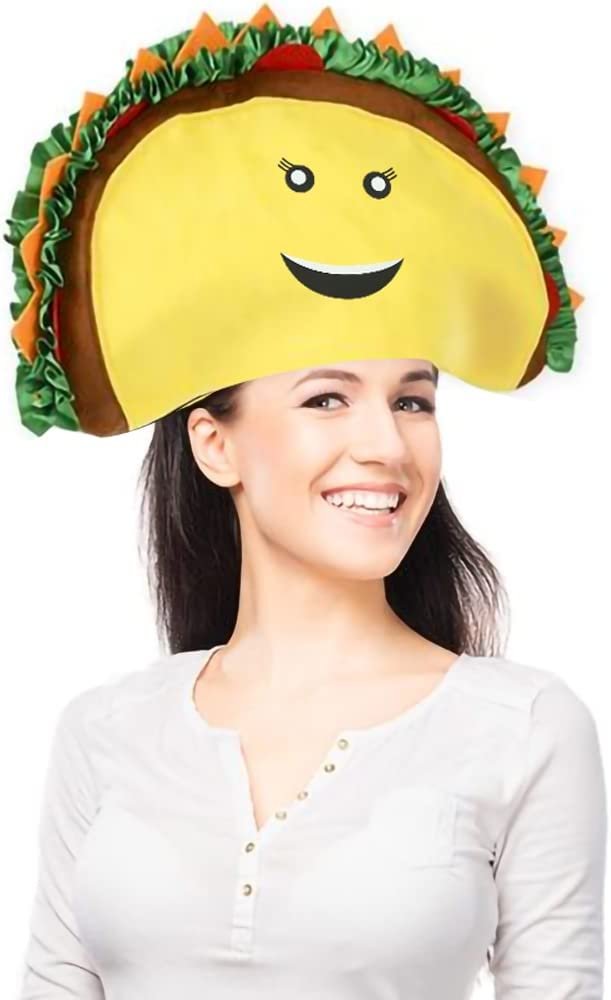 Funny Taco Hat, 1 PC, Fun Halloween Costume Accessory, Cinco De Mayo Party Supplies Decorations, One Size Fits Most, Crazy Silly Hat with Felt Toppings and Plush Fabric
