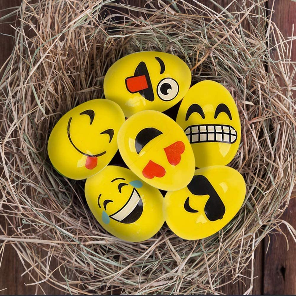 ArtCreativity Cute Emoticon Plastic Easter Eggs, Pack of 12, 2.5 Inch Empty Emoticon Surprise Easter Eggs for Toys and Candy, Unique Egg Hunt Supplies, Easter Party Favors, Easter Basket Fillers