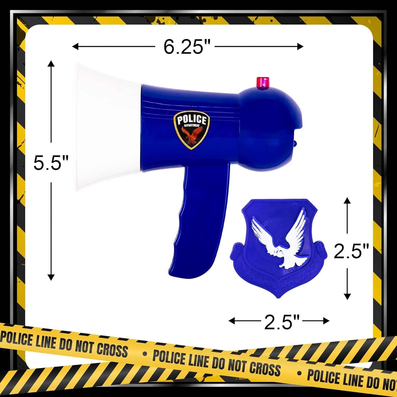 Police Megaphone Toy for Kids - Toy Megaphone with Police Badge - Siren Mode with Flashing Lights - Pretend Play Police Toys for Kids - Cop Costume Accessories for Hours of Fun