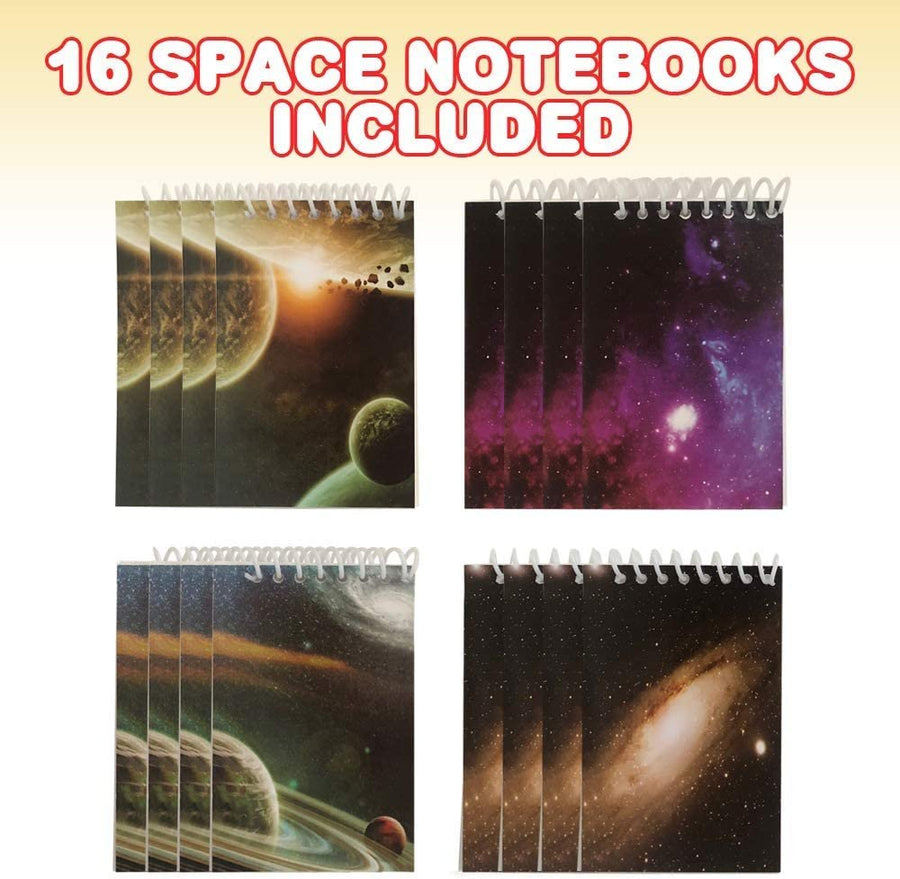 Mini Space Notebooks, Pack of 16, Small Spiral Notepads with Galaxy-Themed Covers, Cute Stationery Supplies for School and Office, Fun Birthday Party Favors, Goodie Bag Fillers for Kids