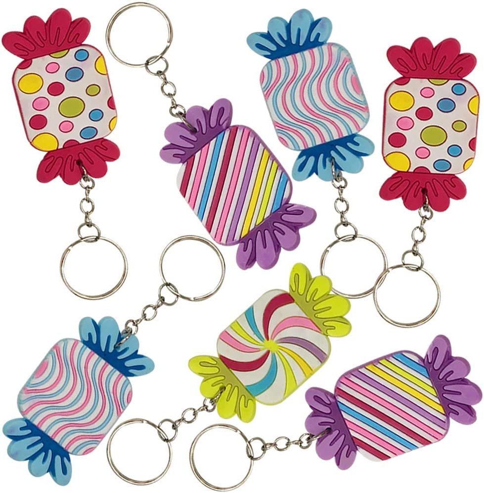 Candy Rubber Keychains, Pack of 12, Sweet Party Favors, Birthday Party Supplies, Goodie Bag Fillers, Prize for Boys and Girls