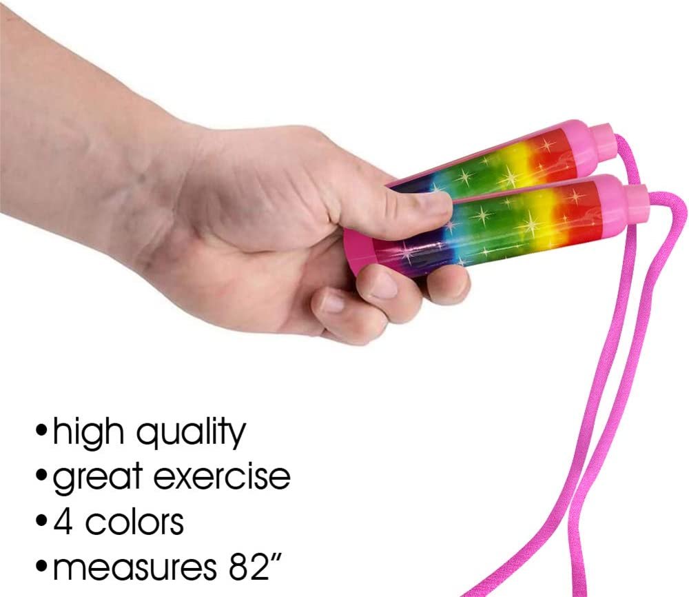 82" Rainbow Motif Jump Ropes, Set of 4, Vibrant Jumping Ropes for Kids, Durable Skipping Ropes with Plastic Handles, Great Birthday Party Favors, Goodie Bag Fillers for Boys & Girls