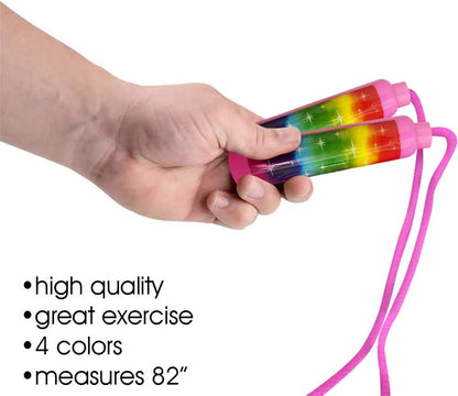 ArtCreativity 82 Inch Rainbow Motif Jump Ropes, Set of 4, Vibrant Jumping Ropes for Kids, Durable Skipping Ropes with Plastic Handles, Great Birthday Party Favors, Goodie Bag Fillers for Boys & Girls
