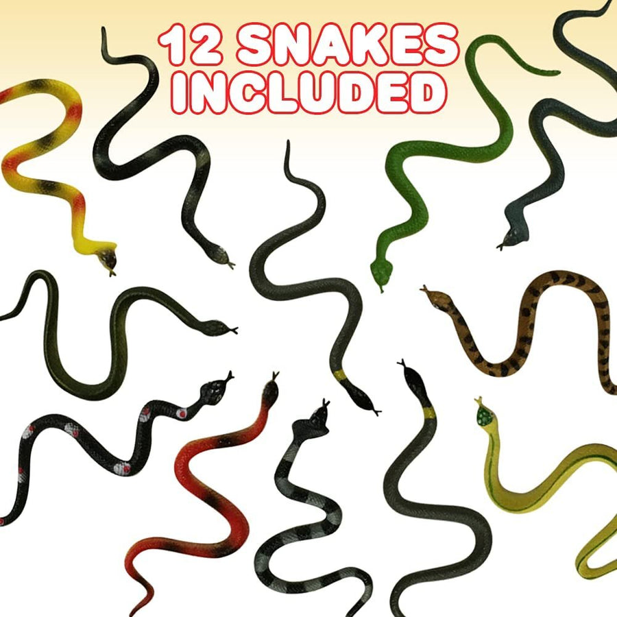 Realistic Rainforest Snake Toys, Pack of 12, 7.5"es Long, Real Look Scales, Reptile Birthday Party Favors, Fake Prank Prop, Gift Idea for Boys and Girls
