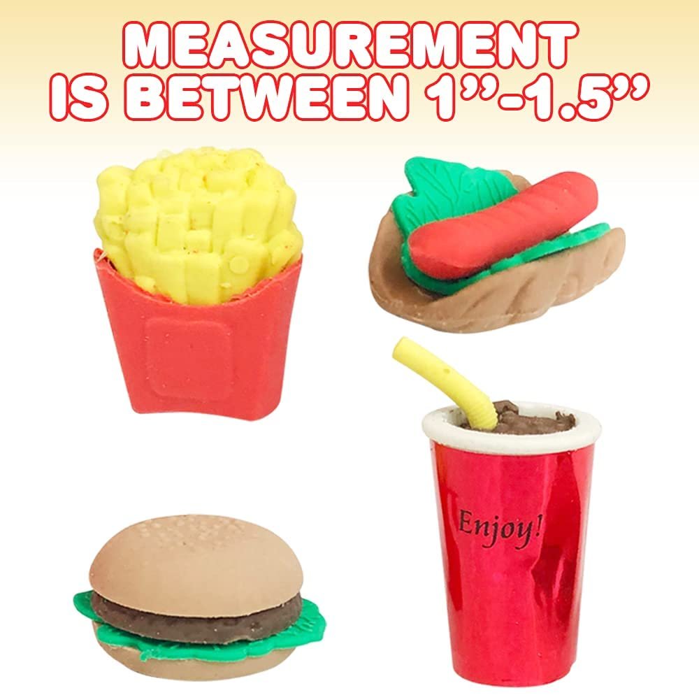 Pull Apart 3D Junk Food Erasers, Set of 12, Mini Assorted Food Erasers for Kids, Back to School Supplies for Boys and Girls, Birthday Party Favors and Goodie Bag Fillers