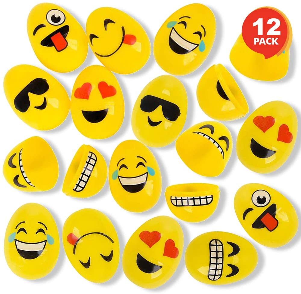 ArtCreativity Cute Emoticon Plastic Easter Eggs, Pack of 12, 2.5 Inch Empty Emoticon Surprise Easter Eggs for Toys and Candy, Unique Egg Hunt Supplies, Easter Party Favors, Easter Basket Fillers