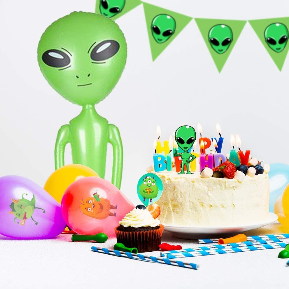 ArtCreativity Green Alien Inflates, Set of 2, Outer Space Decorations, 34 Inch Alien Inflatable Toys, Galactic Birthday Party Favors, Swimming Pool Toys for Kids, Alien Decorations for Kids’ Rooms