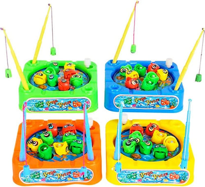 Gamie Wind-Up Fishing Game Set for Kids - Pack of 4 - Each Rotating Game Includes 8 Toy Fish and 2 Rods - Great Party Favor, Carnival Prize, Gift for Little Boys and Girls
