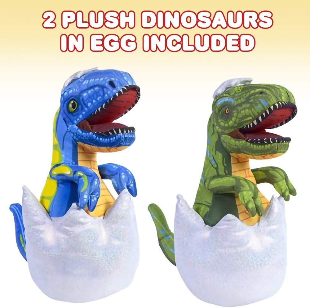 Plush Dinosaurs in Eggs, Set of 2, Unique Stuffed Dinosaur Toys for Kids, Decorations for Kids’ Bedroom or Party, Fun Dinosaur Birthday Party Favors for Boys and Girls, Green and Blue